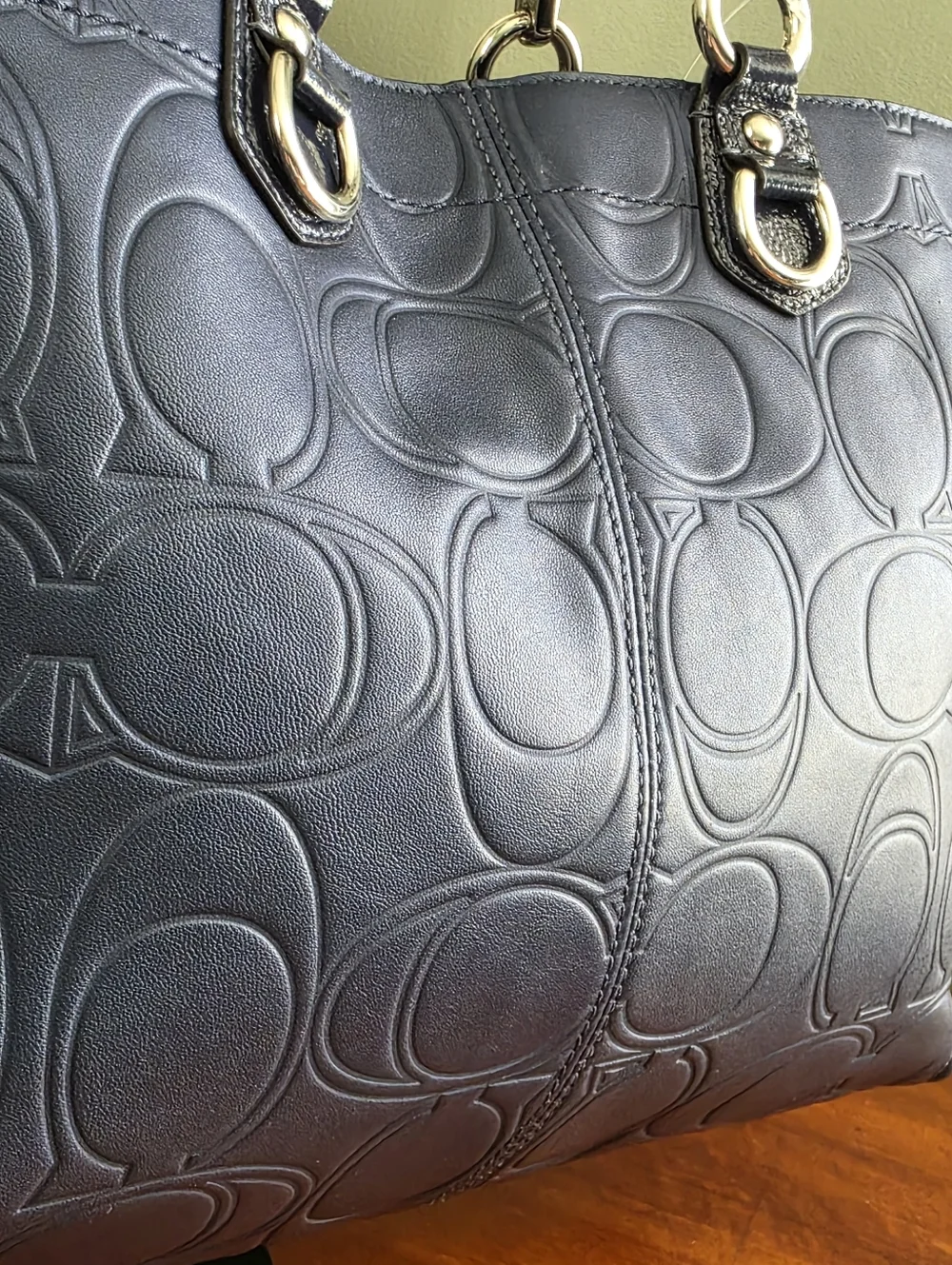Coach Ashley Carryall F19455 Satchel Blue Signature Embossed Leather Bag NWT Y2K - Picture 7 of 16